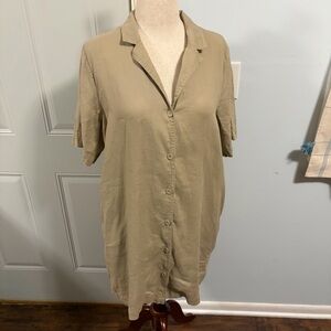 Everlane Linen Button Down Collared Neutral Dress